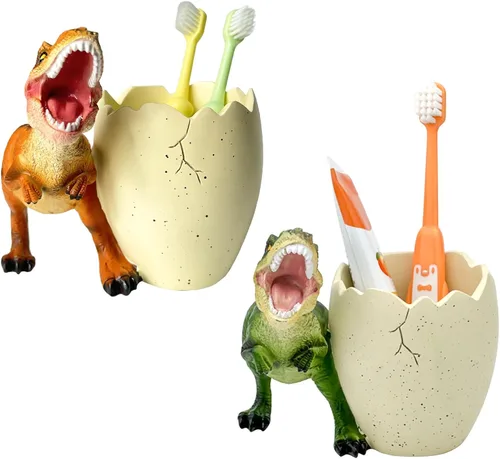 Vista 8 de FlidRunest Soportes para Cepillo de Dientes de Dinosaurio para Niños para Baños - Lindo Soporte para Cepillo de Dientes Dino - Fácil de Limpiar Verde
