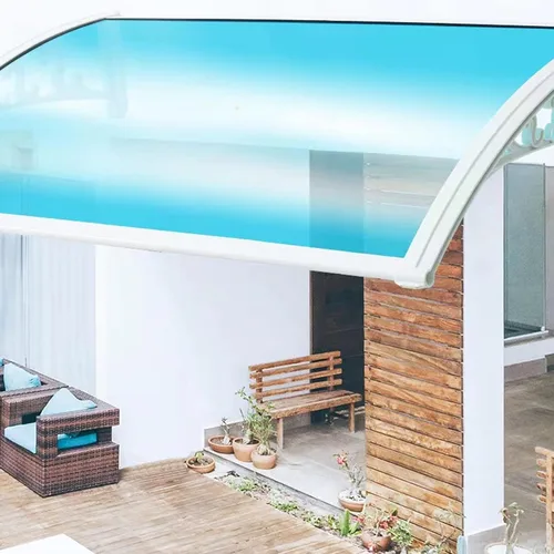 Vista 3 de Toldo azul moderno para ventana de patio, protección contra la lluvia y la nieve, refugio silencioso de policarbonato para jardín, porche, puerta