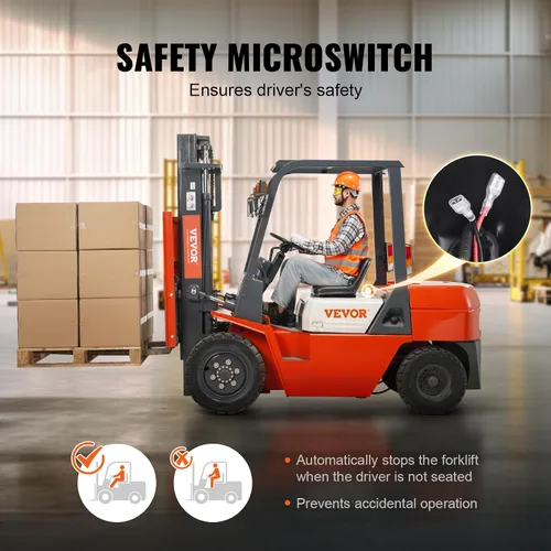 Vista 13 de VEVOR Asiento universal de carretilla elevadora, asiento de tractor plegable con respaldo de ángulo ajustable y micro interruptor, 6.3-13.4