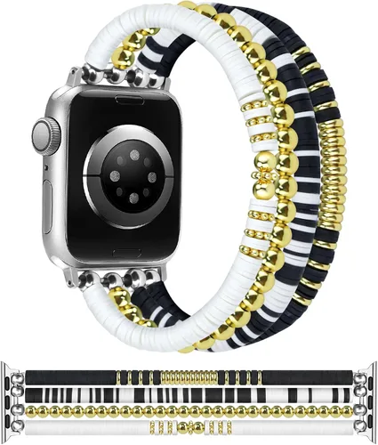 Vista 13 de JR.DM - Pulsera de cuentas compatible con Apple Watch de 40 mm, 38 mm, 41 mm, 42 mm; correa elástica hecha a mano para iWatch Series