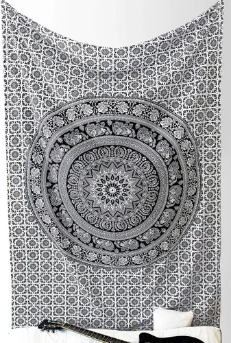 Vista 2 de Popular Handicrafts Tapiz para colgar en la pared para dormitorio, mandala hippie bohemio, diseño floral, tapiz indio de pensamiento mágico Blanco