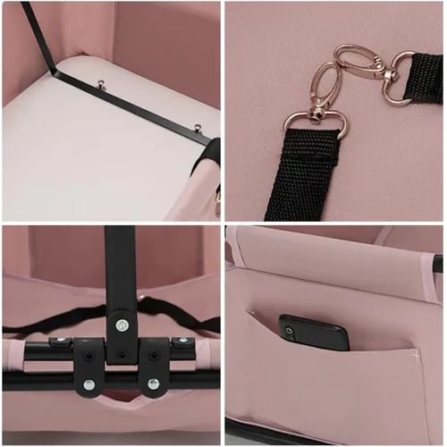 Vista 7 de Cochecito para perros con 4 ruedas, plegable, para mascotas, para viajes, compras, caminar, jugar para perros pequeños, gatos (rosa)