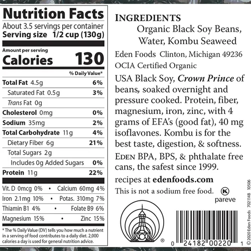 Vista 2 de Frijoles negros de soya orgánicos Eden Foods,15 onzas