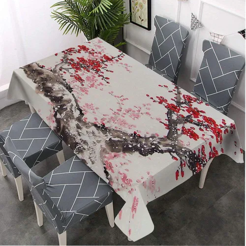 Vista 3 de Moslion Mantel rectangular decorativo con diseño de árbol de durazno japonés, para comedor, barbacoa, picnic, mesa de café, 60 x 84 pulgadas