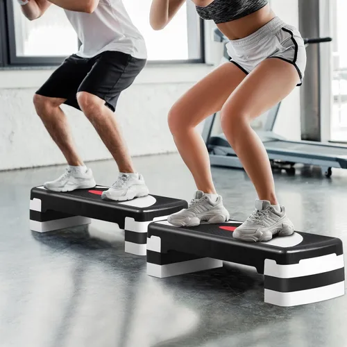 Vista 2 de Plataforma escalonada de entrenamiento aeróbico de 30 pulgadas con elevadores ajustables de 4 a 6 a 8 pulgadas, entrenamiento de ejercicio