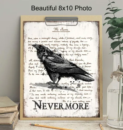 Vista 4 de Regalos de Edgar Allan Poe - El Cuervo - Nunca más - Arte de Pared de Poesía Espeluznante - Decoración de Habitación Gótica - Decoración Gótica