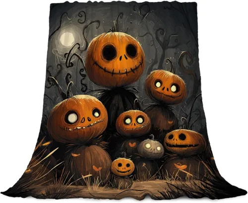 Vista 10 de YeeJu Manta de Halloween de calabaza espeluznante vintage para bebé y mascota, acogedora, suave y mullida, manta de forro polar de felpa para sofá