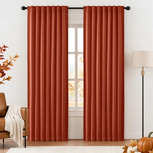 Vista 15 de ANRODUO Juego de 2 cortinas con bloqueo de luz del 99%, cortinas de 84 pulgadas de largo, cortinas negras para dormitorio, cortinas con aislamiento