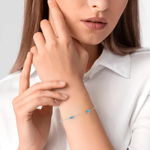 Vista 12 de CDE Pulsera de piedra natal para mujer, plata de ley 925, con eslabones de mal de ojo, gótico, negro, angular, con circonita cúbica, aniversario