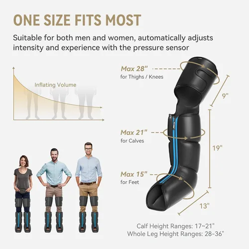 Vista 5 de FIT KING Masajeador recargable de piernas y pies - Masajeador de botas de aire de compresión sin cables para circulación y recuperación - Sensor