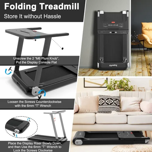 Vista 6 de Goplus Caminadora plegable, cinta de correr compacta superfit con control de aplicación, altavoz de dientes azules, 12 programas preestablecidos