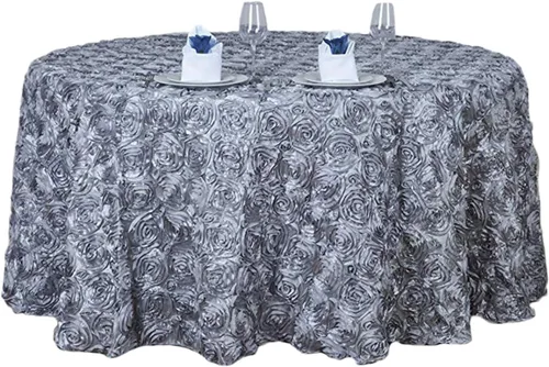 Vista 5 de Mantel de satén 3D con rosetas elevadas para fiestas, camino de mesa para bodas, fiestas, comedor, mantelería, manteles redondos de 47 pulgadas
