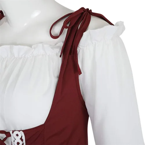 Vista 5 de Disfraz renacentista para mujer, conjunto de vestido irlandés medieval de talle alto y blusa bohemia gótica.