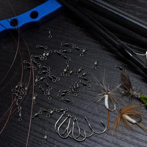 Vista 8 de Dr.Fish Paquete de 50 anillos giratorios de pesca con mosca, anillos sólidos de alta resistencia, conectores de línea de gancho, accesorios de pesca