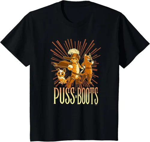 Vista 72 de DreamWorks Puss in Boots: The Last Wish Cat Trio Poster - Camiseta pequeña Negro