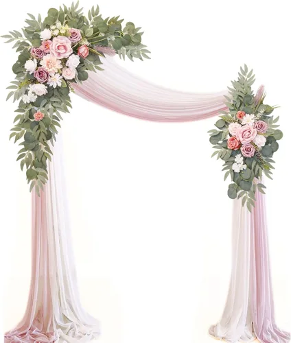 Vista 9 de Kit de flores artificiales de arco de boda Muhanjia (paquete de 4), 2 piezas de arco de flores artificiales, 2 piezas de cortinas de gasa