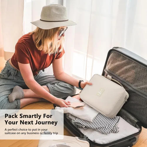 Vista 7 de Mossio - Bolsa de aseo colgante con gancho resistente - Organizador de viaje grande y portátil para cosméticos y maquillaje para hombres y mujeres