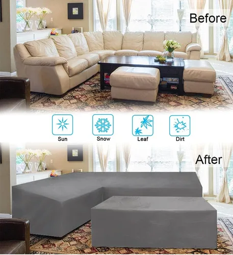 Vista 5 de Fundas de sofá impermeables 420D para muebles de patio, jardín, sofá seccional, resistente a la intemperie, resistente, protector en forma de L