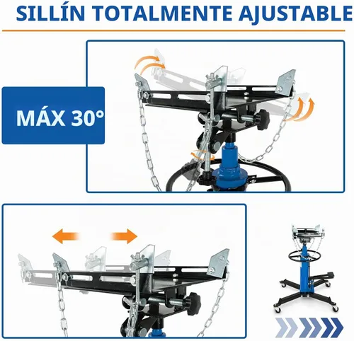 Vista 3 de gato de transmisión de 1600 lb, gato telescópico hidráulico de elevación alta, telescópico de 2 etapas ajustable con pedal de pie y ruedas Azul