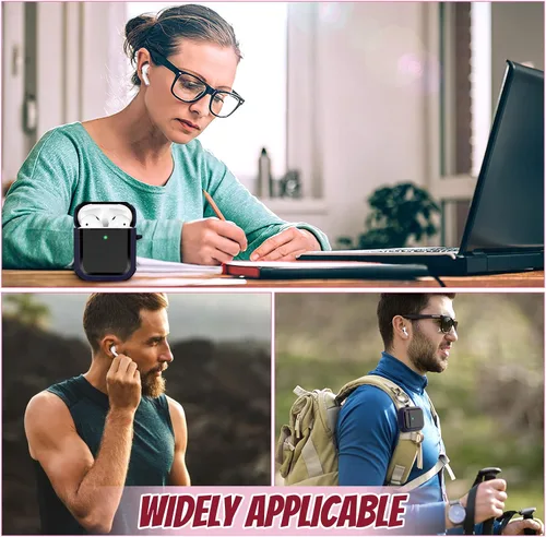 Vista 7 de ORIbox Funda protectora que absorbe los golpes compatible con AirPods 1 y AirPods 2, cuerpo completo resistente con llavero para AirPods, azul