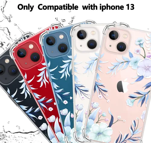 Vista 2 de Funda diseñada para iPhone 13 con protector de pantalla con patrón de flores, funda transparente para mujer, a prueba de golpes, funda protectora