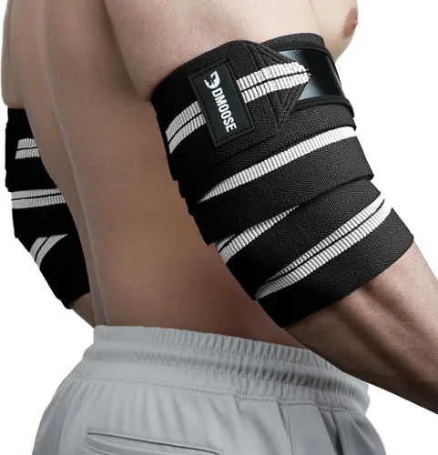 Vista 10 de DMoose Fitness Elbow Wraps for Weightlifting (Pair) - 40'' Adjustable Strap for Gym Workout & Bench Press, Compression Elbow Sleeves for Tendonitis
