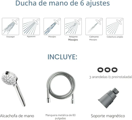 Vista 4 de Moen Engage Magnetix Níquel cepillado resistente a manchas de 3.5 pulgadas, cabezal de ducha de mano desmontable de seis funciones con sistema