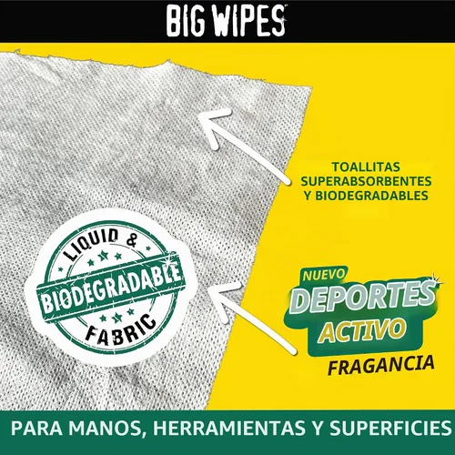 Vista 7 de BIG WIPES Recipiente multisuperficie resistente, paños de limpieza súper absorbentes para manos, superficies y herramientas, recipiente de 80
