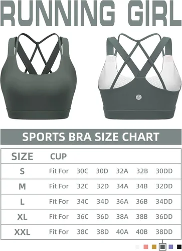 Vista 6 de Running Girl - sujetador deportivo para mujer, con tirantes acolchados y espalda cruzada, para yoga, de soporte mediano y con copas extraíbles