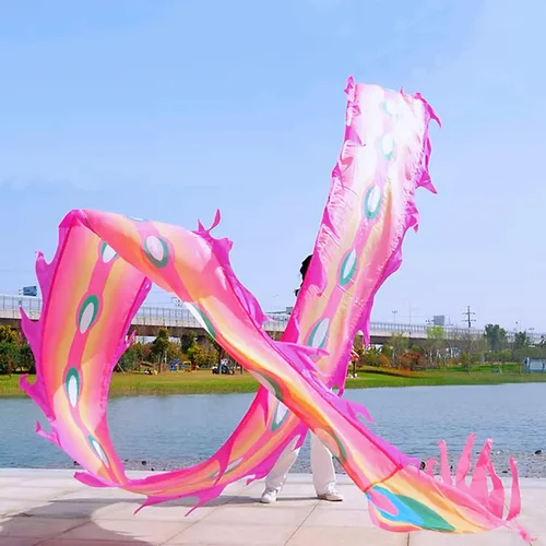 Vista 4 de Juego de Cintas de Dragón 3D Realistas para Ejercicio, Baile al Aire Libre, Lanzamiento de Fitness, Estilo Cuadrado POI Wu Long (5.97m, Fénix Azul)