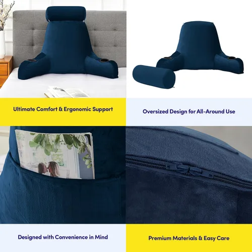 Vista 6 de Almohada de lectura extra grande máxima comodidad y apoyo para reposo en cama con portavasos