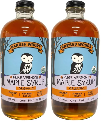 Vista 2 de Jarabe de arce Vermont orgánico puro en botella de vidrio, de Barred Woods Maple (grado A ámbar rico, pinta (16 onzas)