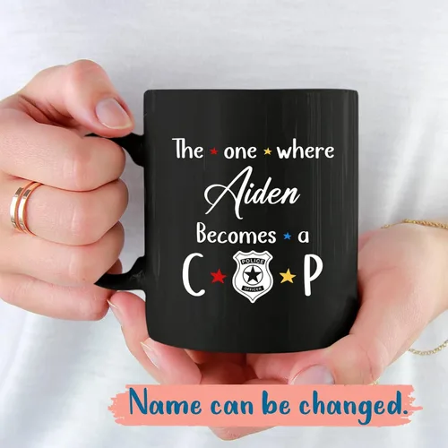 Vista 2 de Taza de café The One Where Becomes a Cop, regalos personalizados para oficial de policía, policía, aplicación de la ley, taza de café Future Cop