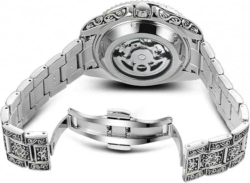 Vista 4 de Caluxe Reloj de pulsera mecánico automático para hombre Tourbillon 24 horas de fase lunar CA525