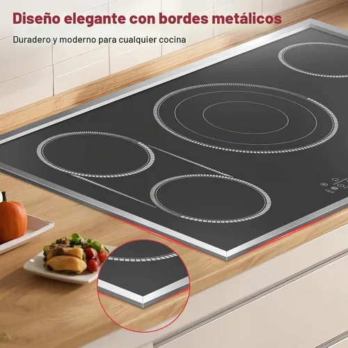 Vista 6 de Placa de cocción eléctrica de 36 pulgadas, control táctil de placa de 5 quemadores, placa de cocción de vitrocerámica de 36" 9600W con BBQ y zona