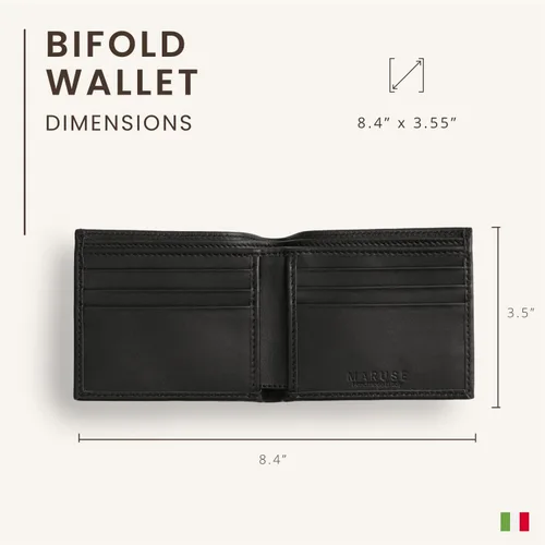 Vista 4 de Maruse Billetera plegable delgada de cuero cartera minimalista para hombres, Negro -, Minimalista