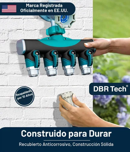Vista 2 de DBR Tech® Divisor de manguera de 4 vías (durabilidad superior), conector de mangueras de jardín premium, válvula de agua resistente de 4 vías