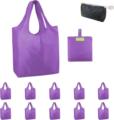 Vista 41 de BeeGreen Bolsas de comestibles reutilizables de Navidad con bolsa de almacenamiento con cremallera, paquete de 10 bolsas de compras reutilizables a
