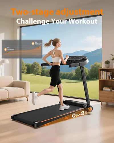 Vista 2 de Cinta de correr plegable para el hogar con inclinación, pantalla LED doble extragrande, velocidad máxima de 8.5 MPH, altavoz Bluetooth, capacidad