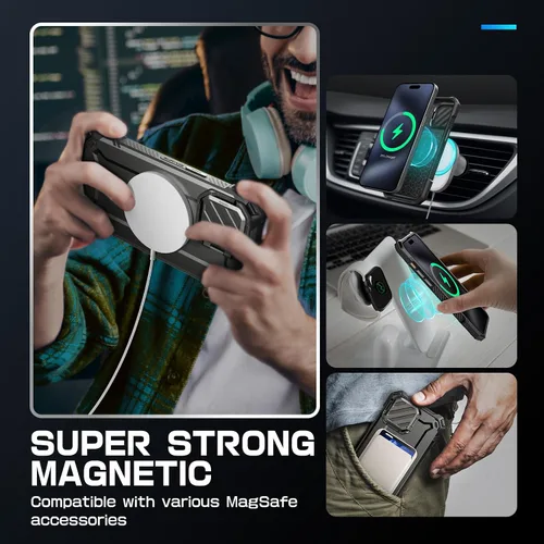 Vista 4 de SUPCASE Funda para iPhone 16e/17e con soporte (Unicorn Beetle Mag XT), [compatible con MagSafe] [Soporte integrado para cámara] Funda magnética Negro