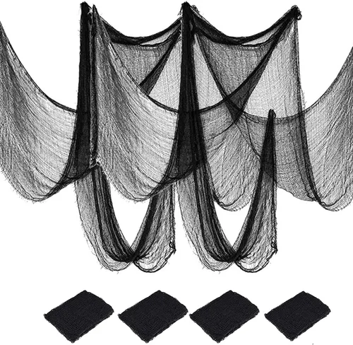 Vista 9 de Paquete de 4 paños espeluznantes de Halloween, tela espeluznante de gasa espeluznante, 30 x 120 pulgadas, tela espeluznante, decoración para casas