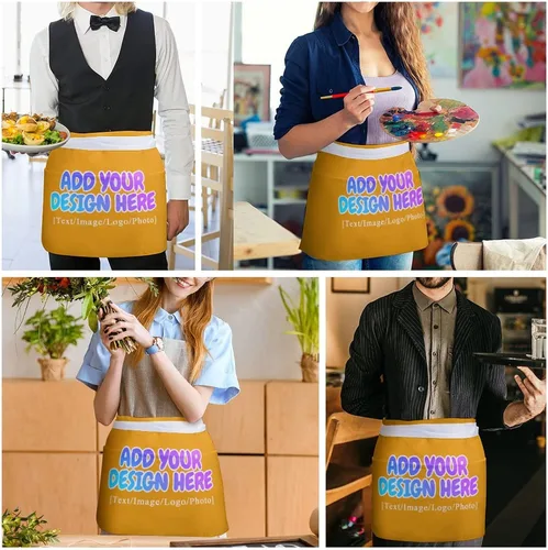 Vista 63 de AXKEUDO Delantal personalizado con bolsillos, delantales de cintura para camarera para cocinar en casa, restaurante, servir trabajo