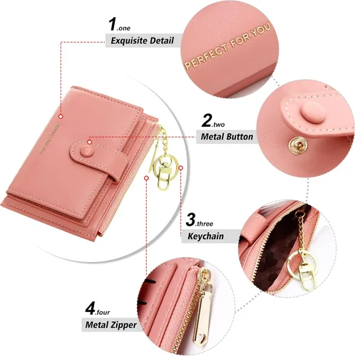 Vista 5 de OIDERY Cartera pequeña para mujer con bloqueo RFID plegable de cuero delgada con bolsillo con cremallera con ventana de identificación