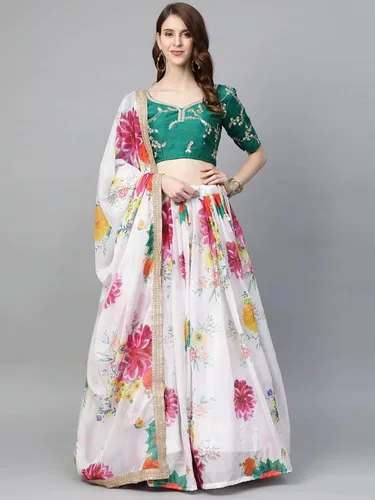 Vista 7 de Lehenga de red bordada cosida para mujer, blusa cosida con Dupatta, Rosa y dorado.