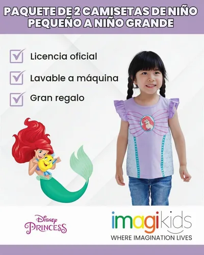 Vista 4 de Disney Classics - Paquete de 2 camisetas sin botones para niñas pequeñas y grandes (2T - 18-20)