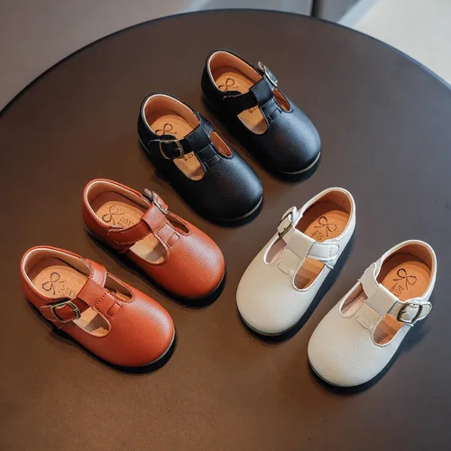 Vista 3 de Zapatos de vestir de cuero Mary Janes con correa en T para niñas pequeñas
