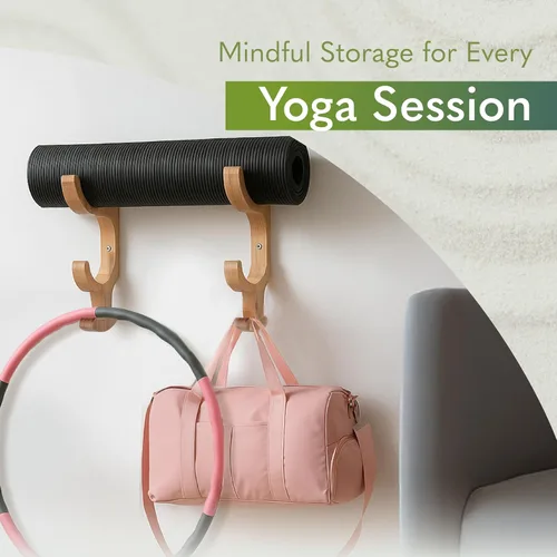 Vista 6 de Tapeera Soporte de pared para esterilla de yoga de madera, estante de almacenamiento para esterilla de yoga, almacenamiento y organizador de equipos