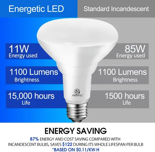 Vista 5 de Energetic Paquete de 6 Bombillas LED BR30, Luces de Inundación para Interiores 1100LM, 11W (Equivalente a 85W), Regulables, Blanco Suave 2700K, Base