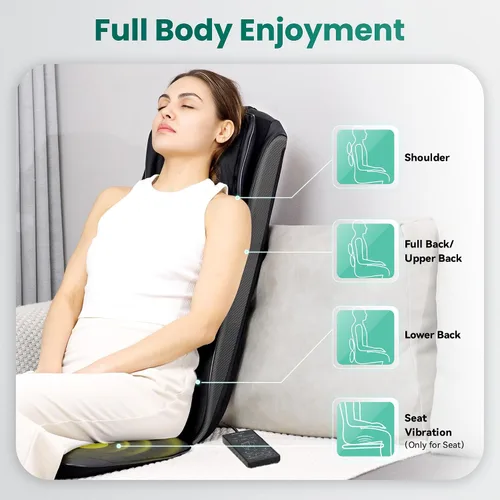 Vista 4 de Snailax Masajeador Shiatsu de espalda y cuello 2026 con calor, almohadilla para silla de masaje de amasamiento profundo, intensidad ajustable, cojín