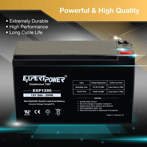 Vista 4 de ExpertPower Batería SLA recargable de 12 voltios y 9 amperios por hora - Paquete de 2